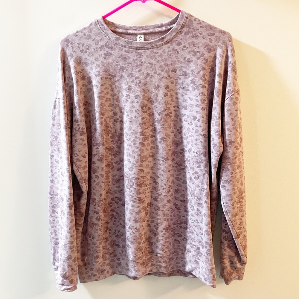 ATHLETA PURPLE ANIMAL PRINT CREW NECK SWEATER